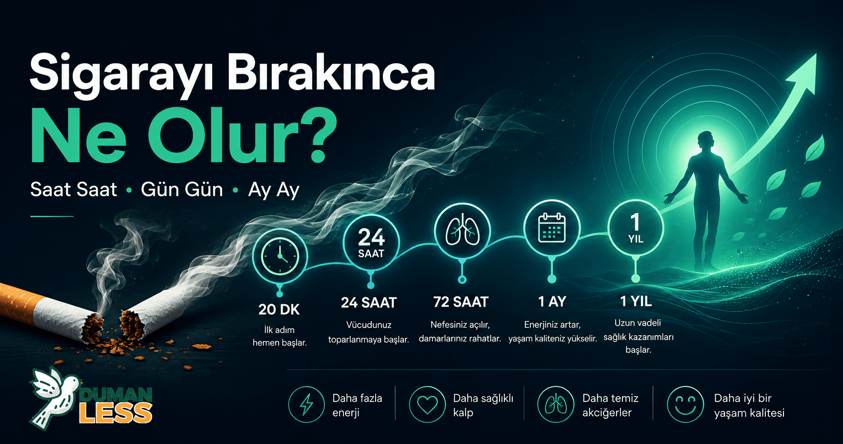 Sigarayı bırakınca vücutta yaşanan değişimleri saat saat ve gün gün gösteren Dumanless infografiği